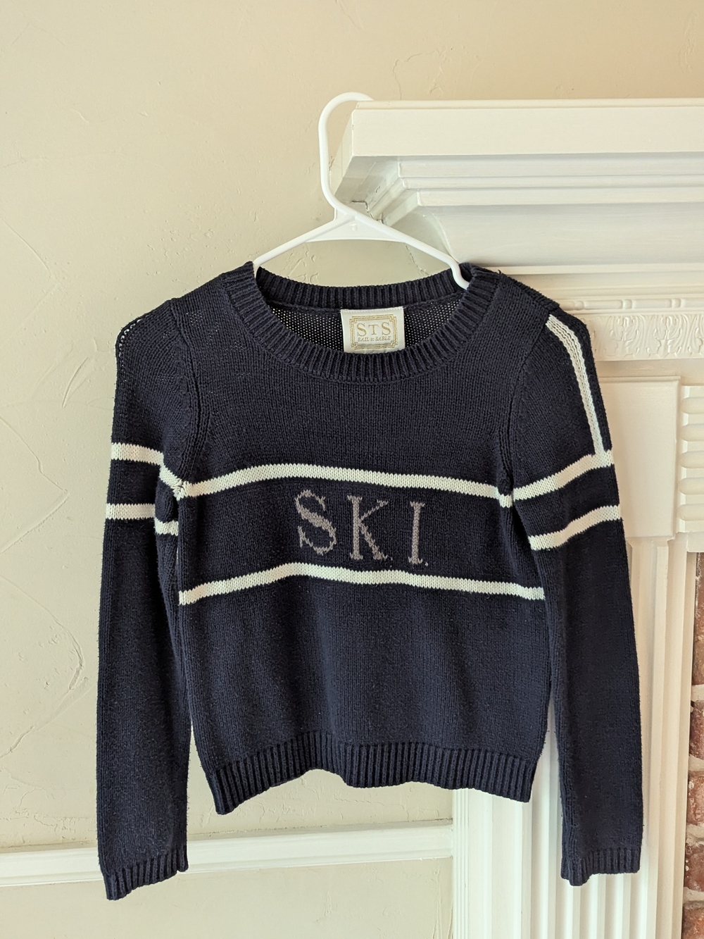 Sail to Sable Navy and Cream‎ 'SKI' Stripe Crewneck Sweater